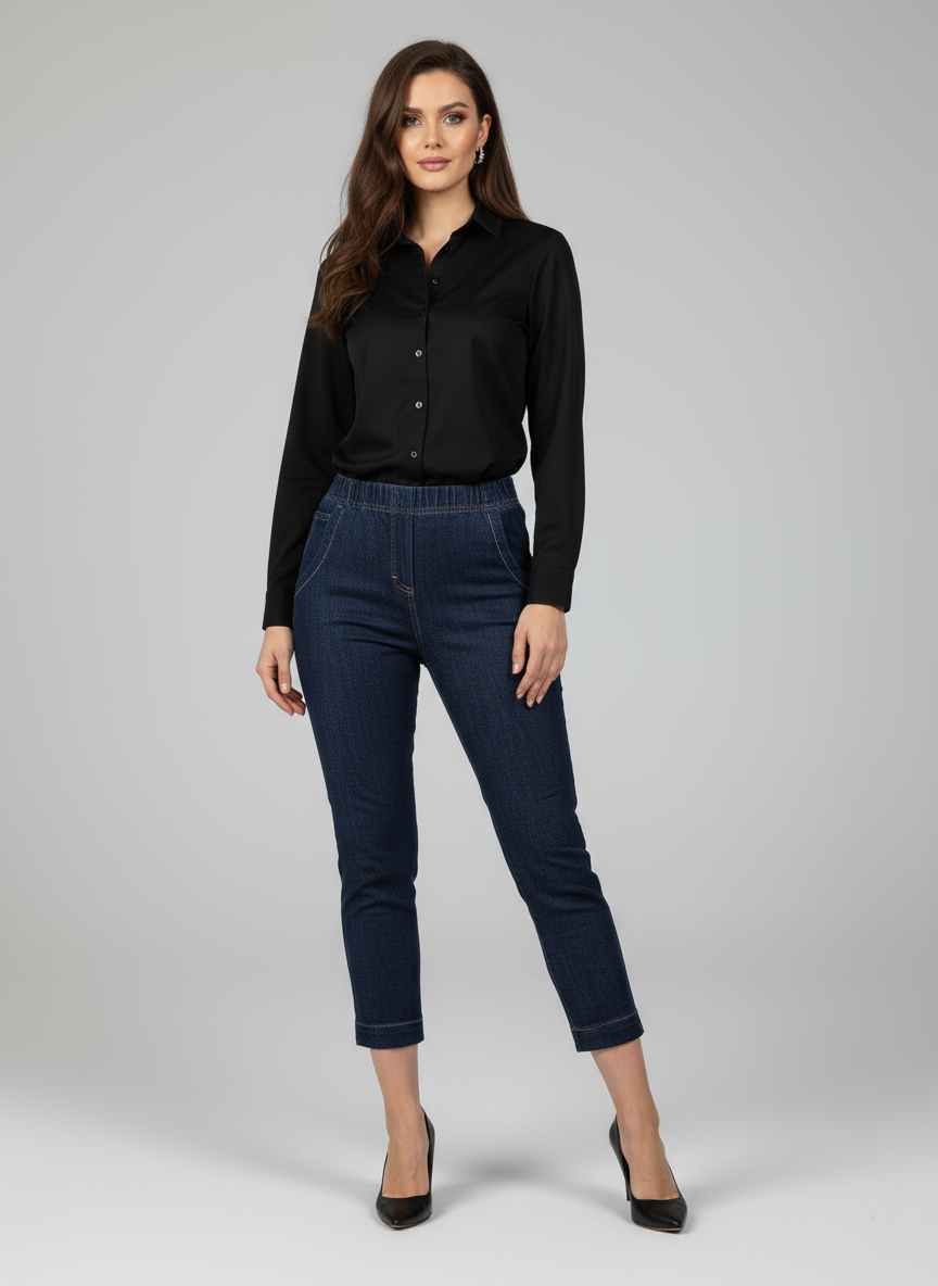 Trumpesni slim fit džinsai (Mėlyni)