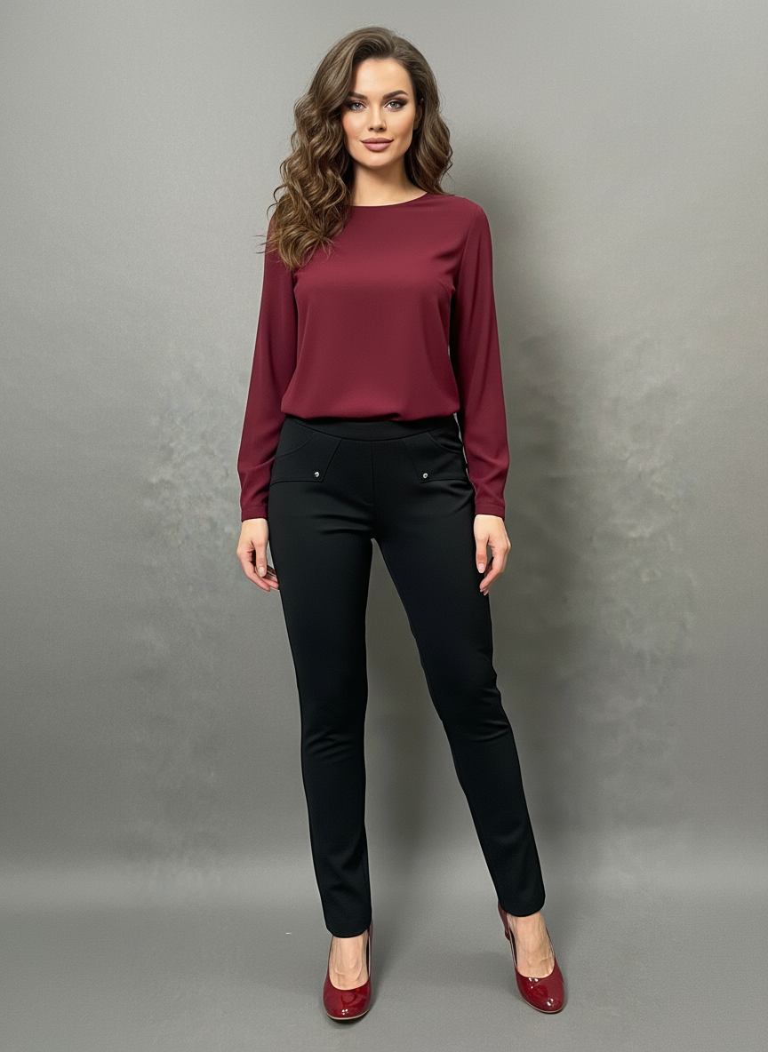 Storesnio audinio kelnės Mija SLIM fit (juoda)