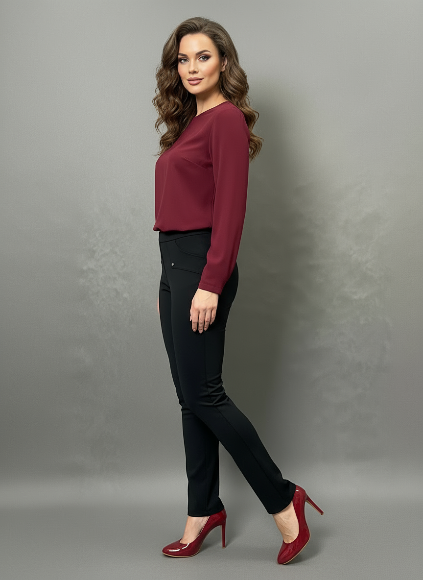 Storesnio audinio kelnės Mija SLIM fit (juoda)