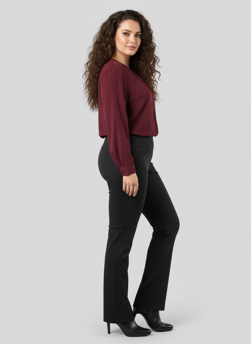 Storesnio audinio kelnės Mija regular fit (juoda)