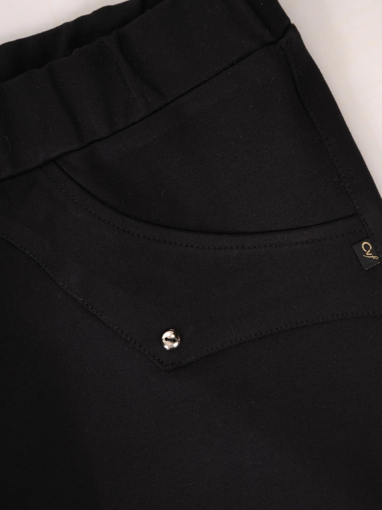 Storesnio audinio kelnės Mija SLIM fit (juoda)