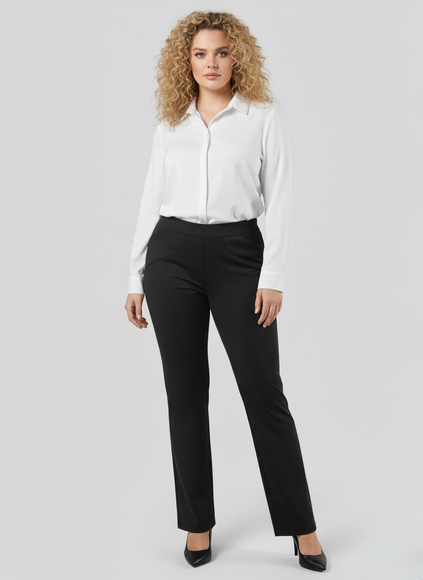 Storesnio audinio kelnės Mija regular fit (juoda)