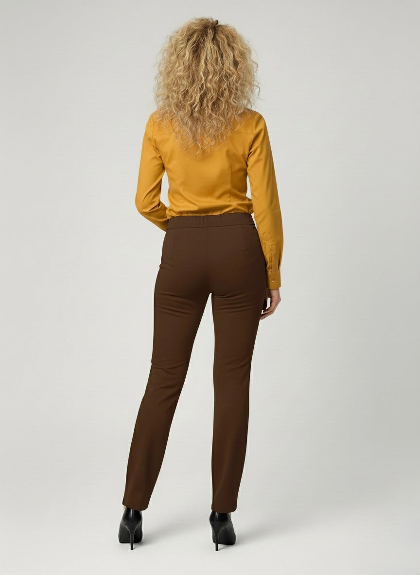 Storesnio audinio kelnės Mija regular fit (ruda)